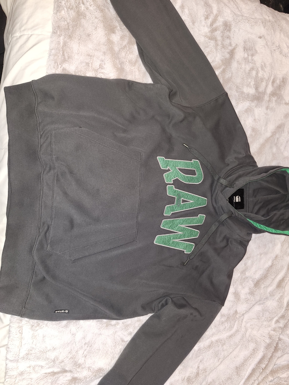 G-Star Raw Gray Hoodie with Green Hood Lining
